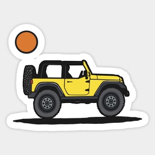 Yellow Wrangler with Sun Sticker